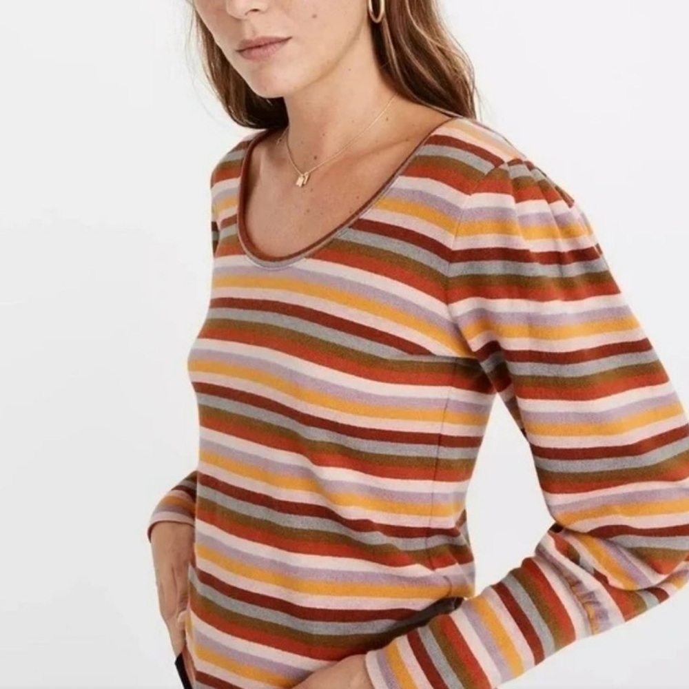 Madewell Striped Puff Sleeve Scoop‎ Neck Knit Top Women’s XS Multicolor